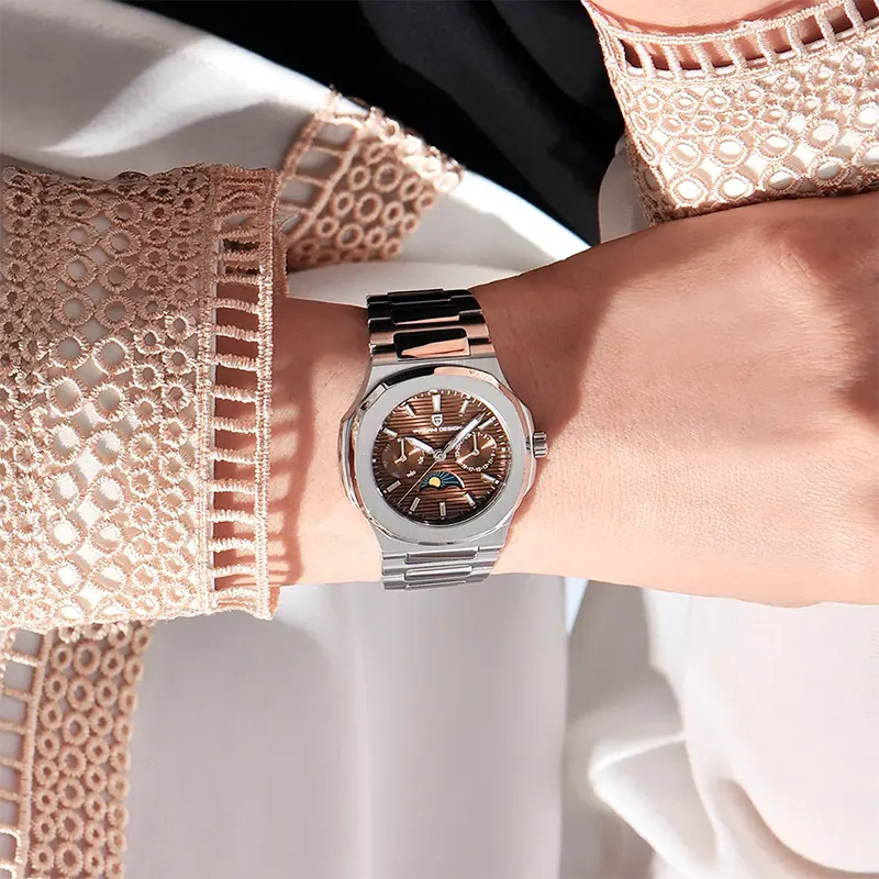 Pagani Design Nautilus Moon Phase Brown Dial Ladies Watch- PD-1786